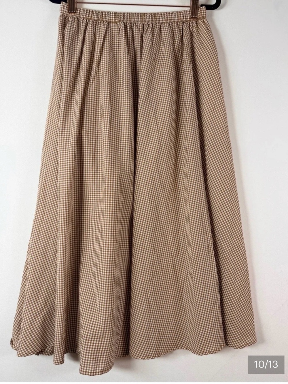 Women's Beige and Brown Gingham Midi Skirt